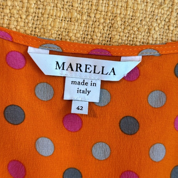 Marella Italy Max Mara Top Silk Blouse crop shirt polka dot gathered front 42 - Picture 2 of 5